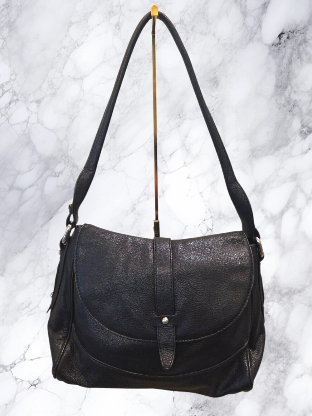 Perlina Black Faux Leather Flap Shoulder Bag Hobo Satchel Y2K Everyday Classic